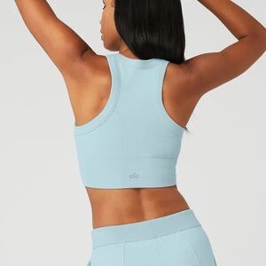Alo Yoga Seamless Delight High Neck Bra Chalk Blue